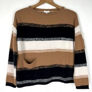 Garnet Hill Roll Neck Cashmere Sweater striped with Pocket Small